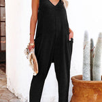One word pleated pure color fashion jumpsuit