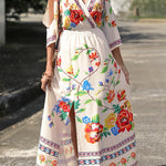 Bohemian College Floral Slit V Neck A Line Dresses