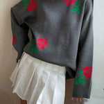 Round Neck Rose Print Sweater
