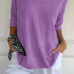 Solid Color Knitted V-neck Top