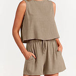 Nadorine 2 Piece Outfits Sets Sleeveless Crop Top Tank Shorts Sets