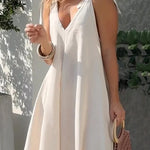 Sleeveless V Neck Lace Up Loose Holiday Beach Dress