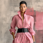 Women's Solid Color Lapel Long Sleeve Single Breasted Belt Maxi Shirt Dress