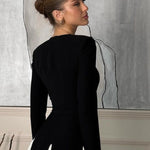 Contrast color double-layered tulle long-sleeved maxi dress