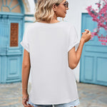 Short Sleeve V Neck Blouse Top Lace Trim Casual Summer Tee Shirt