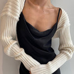 Puff Long Sleeve Rib Knit Short Fleece Cropped Cardigan