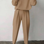 Casual Solid Color Round Neck Pencil Pants Suit