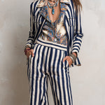 Retro Striped High-waisted Straight-leg Pants