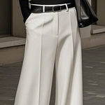 Loose Wide Leg No Belt Solid Color Zipper Casual Pants Bottoms Trousers