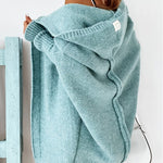 Hooded Batwing Knit Sweater with Soft and Loose Fit, Back Panel Patchwork