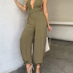 Nadorine Women's Crisscross Tie Backless Halter Jumpsuit Deep V Neck Sleeveless Jumpsuits