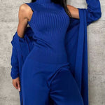 Nadorine Women's Casual Knitted Three-piece Set Slim Fit Vest with Cardigan and Wide-leg Pants