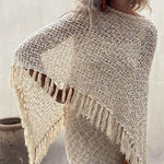 Nadorine Women's Dolman Sleeve Fringe Knit Sweater Pullover Cape Shawl Blouse
