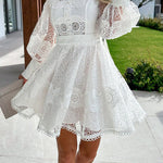 Peak Party Vibes Crochet Lace Lantern Sleeve Formal Mini Dress