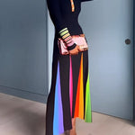 Long Sleeves Skinny Buttoned Printed Lapel Maxi Dresses