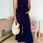 Sleeveless Ruffle Top Wide Leg Pants Set