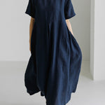 High Waist Knee Length Dress Casual Short Sleeves Loose Plus Size Dress