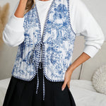 White Reversible Floral And Striped Boho Cardigan Vest
