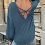 Nadorine Long Sleeve Backless Hollow Knit Sweater for Women Casual Work Office Loose Fit 2026 | Under