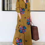 Lapel Long Sleeve Long Shirt Dress butterfly Printed Loose Plus Size Maxi Dresses