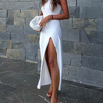 Summer A-Line Knitted Midi Dress Women Sleeveless Solid Sexy Long Dress