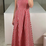 Red Strapless Plaid Dress
