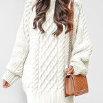 Nadorine Women's Crewneck Long Sleeve Loose Oversized Cable Knit Chunky Pullover Short Sweater Dresses