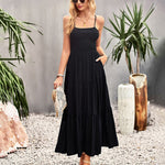 Sleeveless Lace-up Backless Smocked Tiered Maxi Dress Boho Long Beach Sundresses