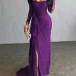 Long Sleeves Mermaid Mesh See-Through Split-Side Square-Neck Evening Dresses Maxi Dresses