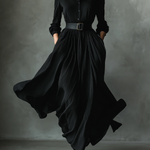 Women's Black Blend Textured Pleated Vintage Maxi Dress