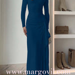 Long Sleeves Draped Slit Maxi Party Dress (7 Colors Available!)