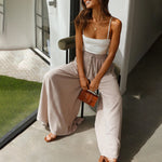 Wide Leg Flowy Pants Summer Boho Elastic Waist Drawstring Palazzo Trousers