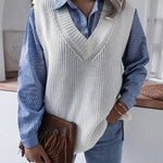 V-neck Knit Sweater Vest Loose Fit Casual Vintage Classic Sleeveless Crop Sweater Tops