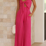 Vrinda Pocketed Adjustable Tie Smocked Back Jumpsuit