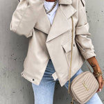 Stylish Leather Lapel Pocket British Style Cropped Jacket
