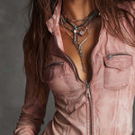 Vintage Zip-up Distressed Denim Shirt