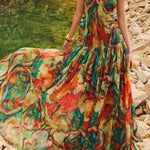 Vacay Vibes Colorful Lava Print Off Shoulder Smocked Scarf Maxi Dress