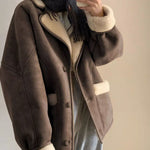 Lamb Wool Jackets Turn-down Collar Loose Fur Coat