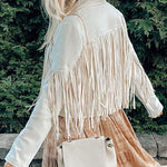 Slim Lapel Tassel Coats Soild Short Jackets Fringe Long Sleeve Party Cardigan