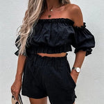 Summer Off Shoulder Tops Shorts Two-piece Set