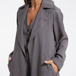 Nadorine Casual Slim Fit Long Blazers Collar Open Front Jacket with Pockets