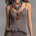 Boho-Vintage Elegant Open-Knit Two-Piece Set