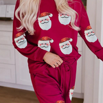 Casual Party Santa Claus Christmas Tree Candy Sequins Lace Up O Neck Long Sleeve Two Pieces
