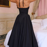 Solid Halter Deep V Neck A-Line Midi Dresses