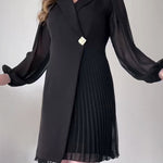 Solid Color Lapel Pleated Blazer Dress