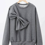 Solid Color Round Neck Long Sleeve Bow Loose Sweatshirts