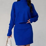 Nadorine Women's Casual Two Pieces Sets Turtleneck Sweater and Mini Skirt Suits
