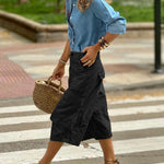 Loose Wide Leg Buttoned Pockets Solid Color Split-Joint Capri-Pants Cropped Trousers
