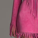Western-style Retro Embroidered Tassel Pink Faux Suede Mini Dress