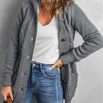 Hooded Fleece Lined Sweater Cardigan Button Down Front Winter Coat